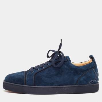 Christian Louboutin Navy Blue Suede Fun Louis Junior Sneakers Size 43.5