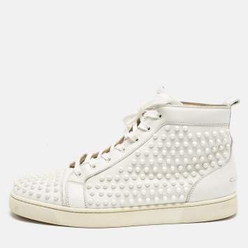Pre Owned Christian Louboutin White Leather Louis Spike High Top Sneakers Size 44.5 