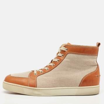 Christian Louboutin Two Tone Canvas And Leather Louis Orlato  High Top Sneakers Size 45