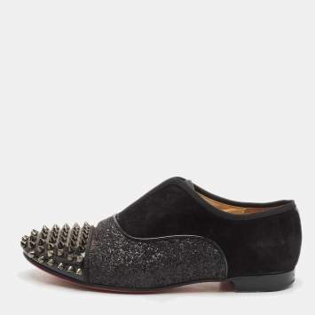 Christian Louboutin Black Strass and Suede Alpha Spike Oxfords Size 36