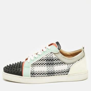 Christian Louboutin Multicolor Leather and Suede Louis Junior Spikes Lace Up Sneakers Size 46
