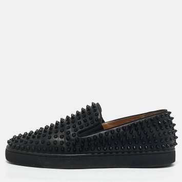 Christian Louboutin Black Leather Roller Boat Loafers Size 44