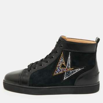 Christian Louboutin Black Leather and Suede Lou Oui Sneakers Size 44