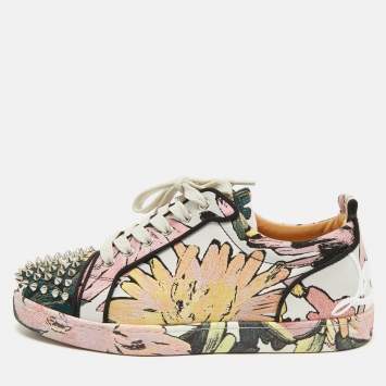 Christian Louboutin Multicolor Floral Fabric Fun Louis Junior Spike Sneakers Size 43