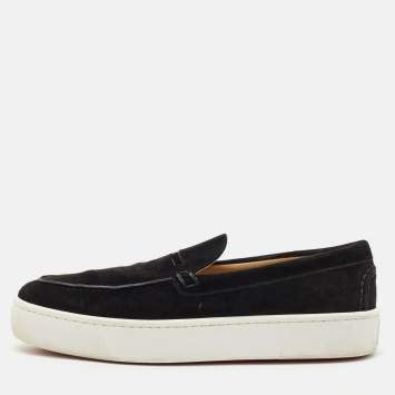 Christian Louboutin Black Suede Varsiboat Slip On Sneakers Size 45.5