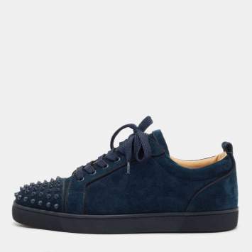 Christian Louboutin Navy Blue Suede Louis Junior Spikes Sneakers Size 45