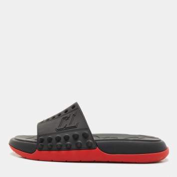 Christian Louboutin Black Rubber Take It Easy Slide Sandals Size 45
