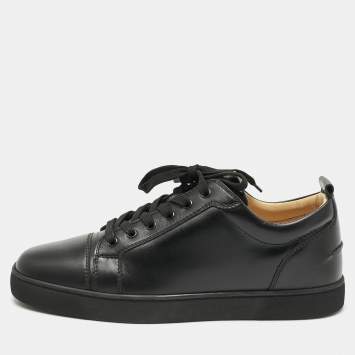 Christian Louboutin Black Leather Louis Junior Slip On Sneakers Size 43.5