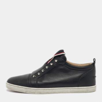 Christian Louboutin Black Leather F.A.V Slip-On Sneakers Size 42