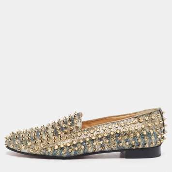 Christian Louboutin Gold Glitter Dandelion Spikes Smoking Slippers Size 40