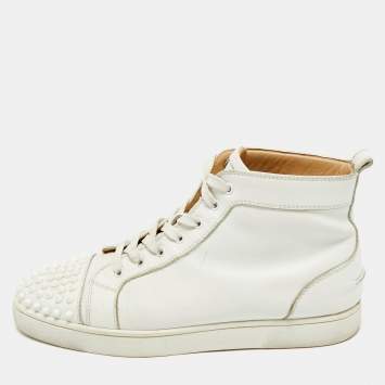 Pre Owned Christian Louboutin White Leather Louis Spikes High Top Sneakers Size 43.5