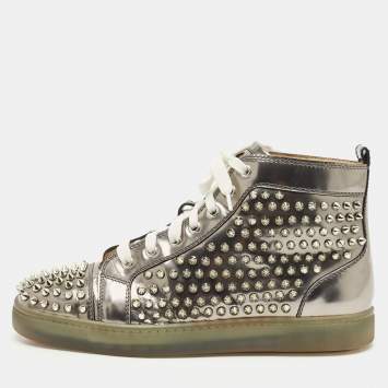 Pre Owned Christian Louboutin Metallic Leather Louis Junior High Top Sneakers Size 40