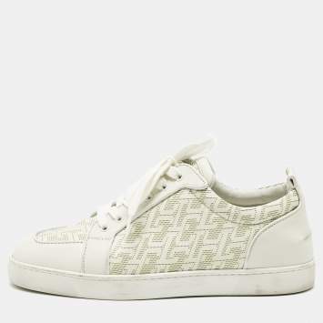 Pre Owned Christian Louboutin White Leather Louis Junior Lace Up Sneakers Size 42.5