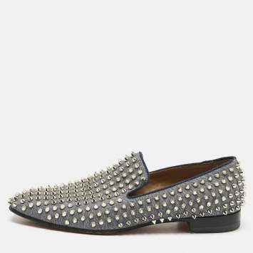 Pre Owned Christian Louboutin Blue Denim Rollerball Spikes Loafers Size 41.5