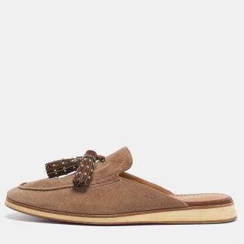 Pre Owned Christian Louboutin Brown Suede Roc X Tass Mules Size 45