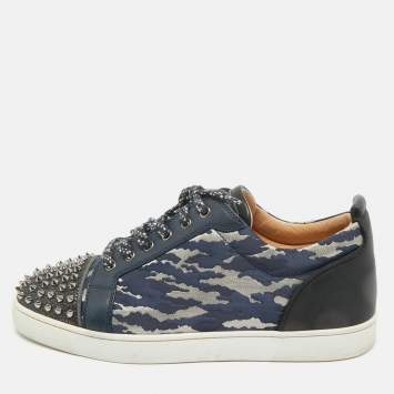 Pre Owned Christian Louboutin Multicolor Canvas and Leather Louis Junior Spikes Lace Up Sneakers Size 45