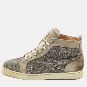 Pre Owned Christian Louboutin Grey Suede Crystal Embellished Louis High Top Sneakers Size 42.5