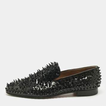 Pre Owned Christian Louboutin Black Patent Leather Spike Loafers Size 43.5