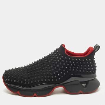 Pre Owned Christian Louboutin spike sock Size 43.5 Black Neoprene Slip On Sneakers