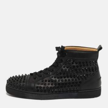 Pre Owned Christian Louboutin Louis Spikes Size 42.5 Black Leather High Top Sneakers