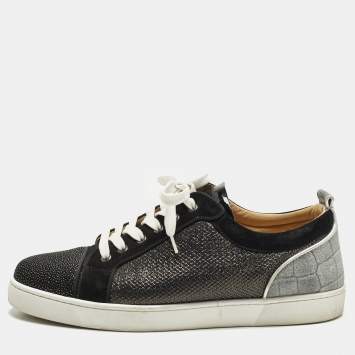 مملوكة مسبقًا Christian Louboutin Louis Junior Size 45 Two Tone Lurex Fabric and Suede Low Top Sneakers