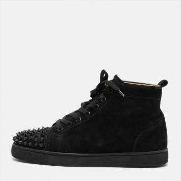 مملوكة مسبقًا Christian Louboutin Lou Spikes Size 40 Black Suede High Top Sneakers