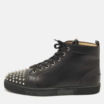 مملوكة مسبقًا Christian Louboutin Lou Spikes Size 45 Black Leather High Top Sneakers