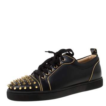 Pre Owned Christian Louboutin Black Leather Rush Spike Lace Up Sneakers Size 40