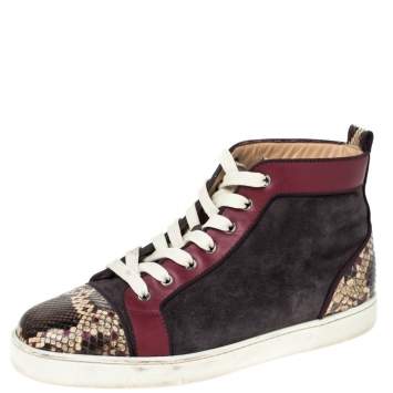 Pre Owned Christian Louboutin Multicolor Suede, Leather And Python Louis Orlato Lace Up Sneakers Size 43