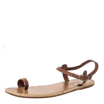 Pre Owned Christian Louboutin Tan Leather Toe Ring Flat Sandals Size 40