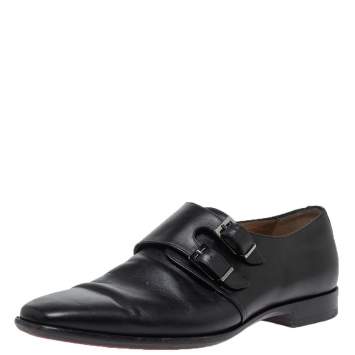 Pre Owned Christian Louboutin Black Leather Mortimer Double Monk Strap Loafers Size 43