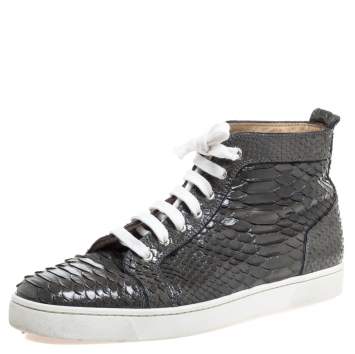 Pre Owned Christian Louboutin Grey Python Louis High Top Sneakers Size 45