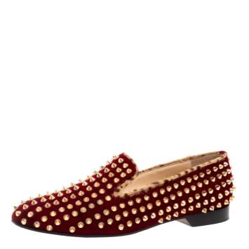 Pre Owned Christian Louboutin Red Velvet Dandelion Spikes Loafer Size 40