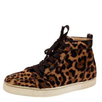 Pre Owned Christian Louboutin Brown Animal Print Calf Hair Orlato High Top Sneakers Size 43