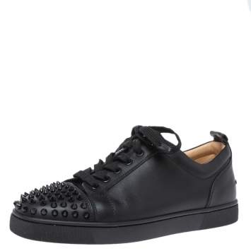 Pre Owned Christian Louboutin Black Leeather Louis Junior Spikes Sneakers Size 41
