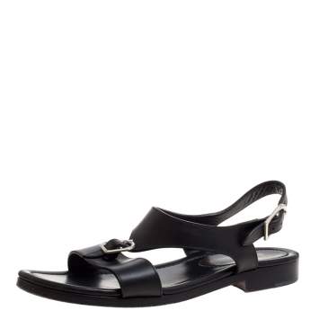 Pre Owned Christian Louboutin Black Leather Don Giovanni Flat Sandals Size 42
