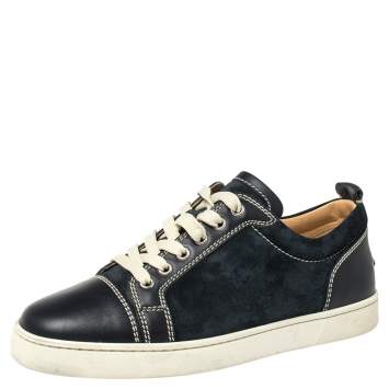 Pre Owned Christian Louboutin Navy Blue Suede and Leather Lace Up Sneakers Size 40.5