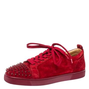Pre Owned Christian Louboutin Red Suede Louis Junior Spikes Sneakers Size 45