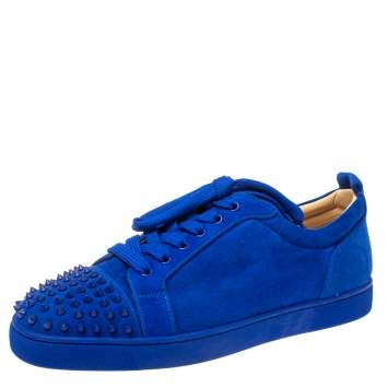 Pre Owned Christian Louboutin Cobalt Blue Suede Louis Junior Spikes Sneakers Size 46
