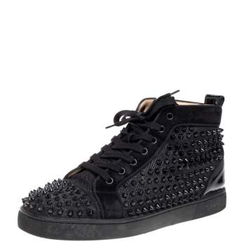 Pre Owned  Christian Louboutin Black Suede And Patent Leather Louis Spikes High Top Sneakers Size 42