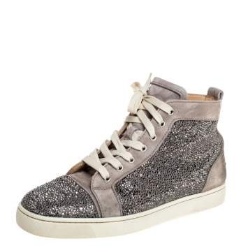 Pre Owned Christian Louboutin Grey Suede Strass High-Top Sneakers Size 42.5
