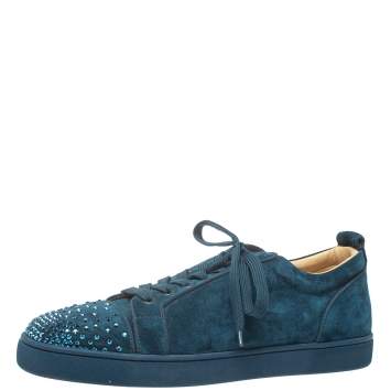 Pre Owned Christian Louboutin Blue Suede Louis Junior Degra Strass Low Top Sneakers Size 45.5 