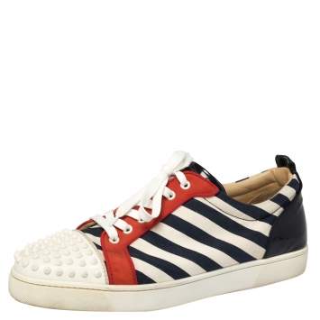 Pre Owned Christian Louboutin Multicolor Canvas And Leather Varsi Junior Spikes 2019 Sneakers Size 45