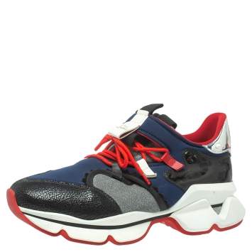 Pre Owned Christian Louboutin Neoprene And Leather Red-Runner Sneakers Size 45.5