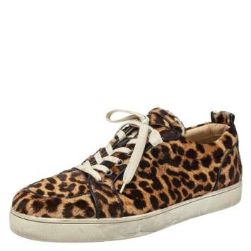 Pre Owned Christian Louboutin Brown Leopard Calfhair Rantulow Orlato Low Top Sneakers Size 46