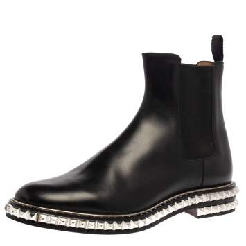 Pre Owned Christian Louboutin Black Leather River Studded Chelsea Ankle Boots Size 44
