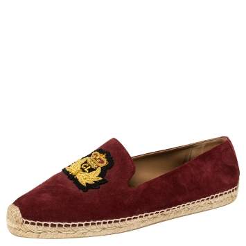 Pre Owned Christian Louboutin Burgundy Suede Captain Colonnaki Loafers Size 42