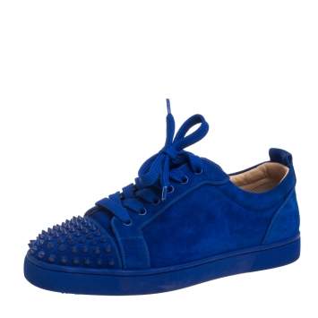 Pre Owned Christian Louboutin Blue Suede Louis Junior Spikes Orlato Sneakers Size 40