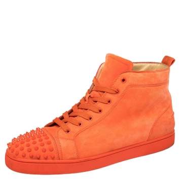 Pre Owned Christian Louboutin Orange Suede Lou Spikes High Top Sneakers Size 46