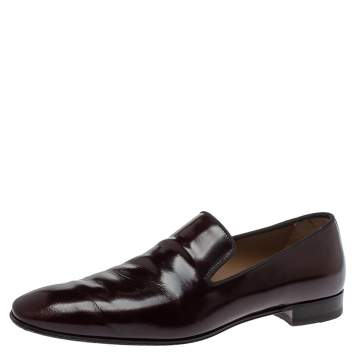 Pre Owned Christian Louboutin Burgundy Leather Dandelion Smoking Slippers Size 41.5